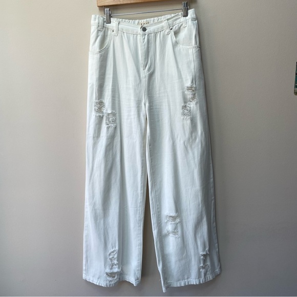 POL Denim - Pol Wide Leg Baggy Ripped White Denim Jeans 100% Cotton Women’s Size M